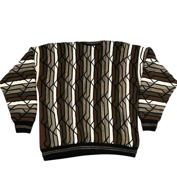 VTG Protege Mens 2XL 3D Knit Sweater Coogi Style Cosby Crewneck Textured Brown - Picture 2 of 9